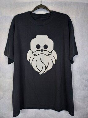 Bearded Mini-Fig T-Shirt Men's XL Tee Crew Neck Lego Mini-Figure Head Logo